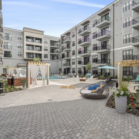 Open air cabanas on pool deck at Eclipse Huntsville