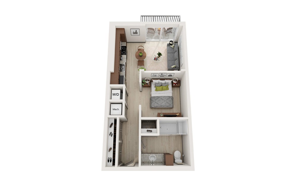 S2 - Studio floorplan layout with 1 bath and 560 square feet.